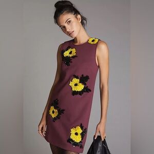 Anthropologie Sequined Shift Floral mini dress size XS